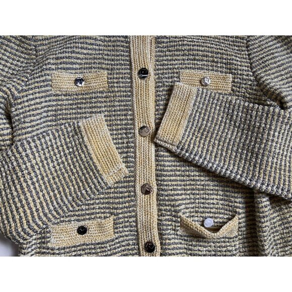 Tory Burch  Metallic Thread Striped Cardigan Ivory White Silver Size Medium - Picture 9 of 10